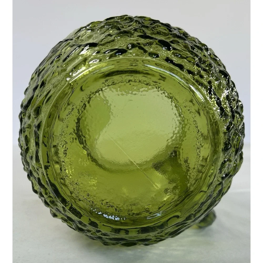 Vintage 1970s Anchor Hocking Milano/Lido Avocado Green Crinkle Ball Pitcher